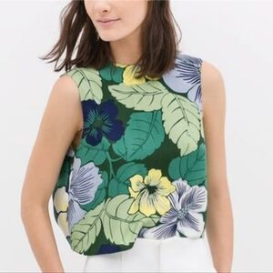 Zara Floral Green Tropical Crop Flowy Top Womens Size Small
